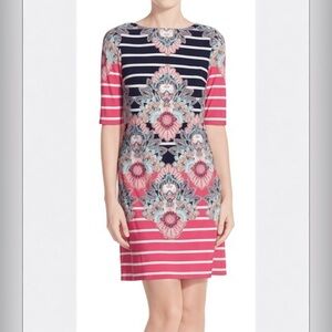 Eliza J. Floral Kaleidoscope Pink Striped Print Shift Jersey Dress Plus Size 14W